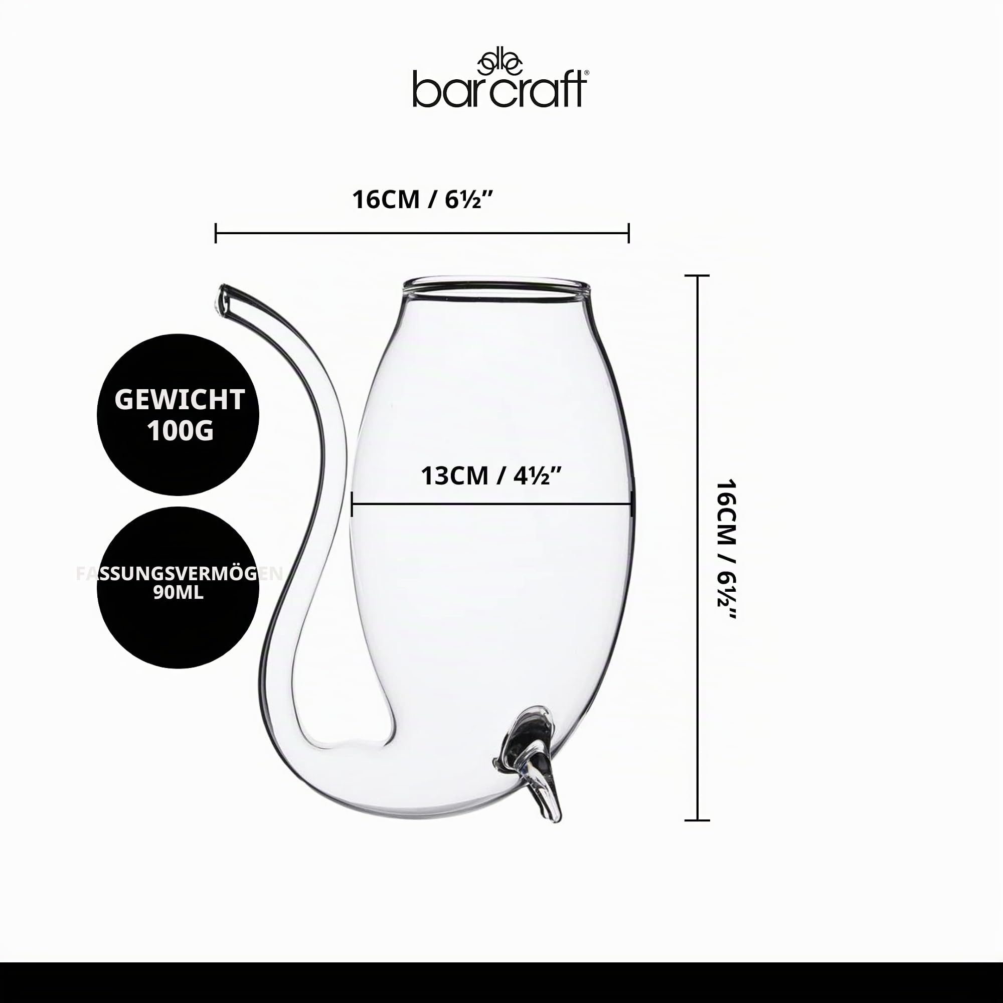 BarCraft Portwein-Trinkgläser, 4er-Set Portweinschöpfer, mundgeblasene Cognac-Gläser, 90ml Fassungsvermögen, 16 x 16 x 13cm, 1 Set