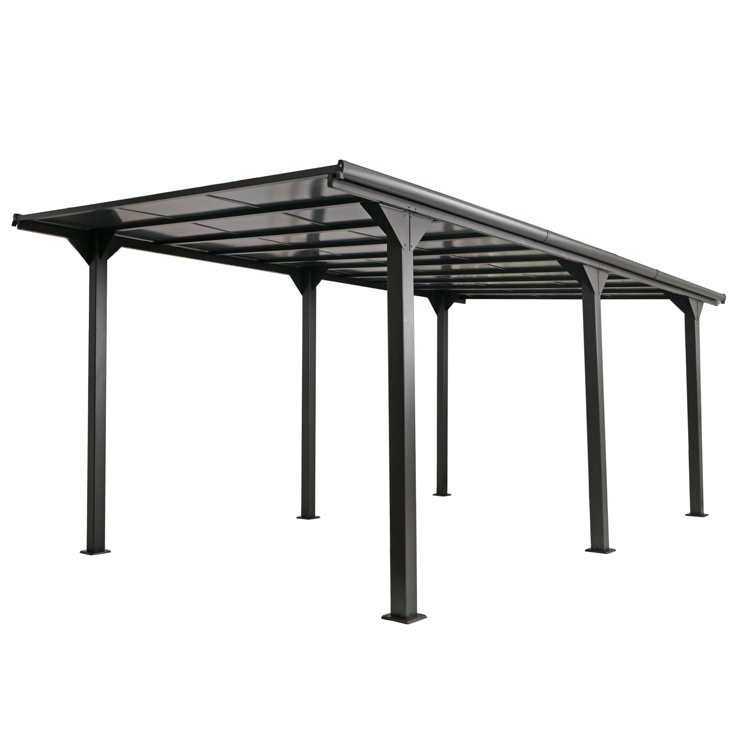 Alcoberta independiente Mendler HWC-O23, refugio para coche y garaje, estructura de 10 cm con techo de policarbonato y canaleta de lluvia, 3x6m - antracita