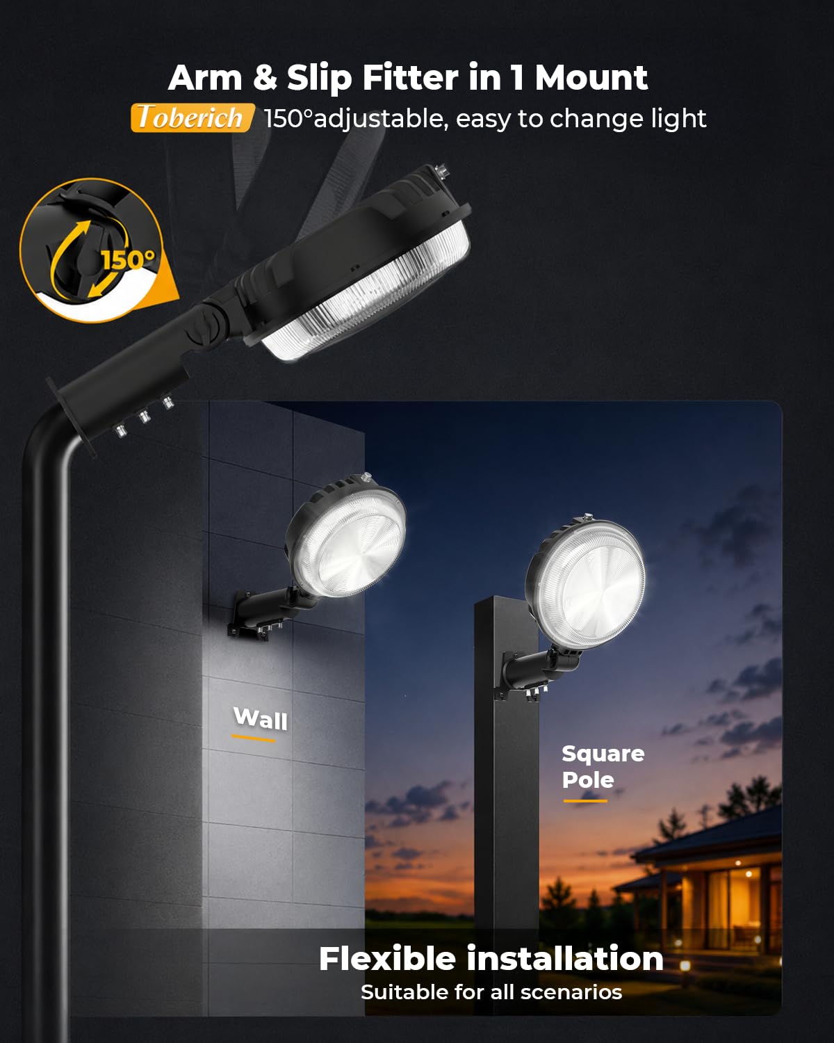 toberich - 4-pak lamp LED do stodoły 150 W, 18000 lm, oświetlenie zewnętrzne z fotokomórką 6500 K, regulowany kąt, IP66 światło dzienne, wodoszczelne, do GCD-01