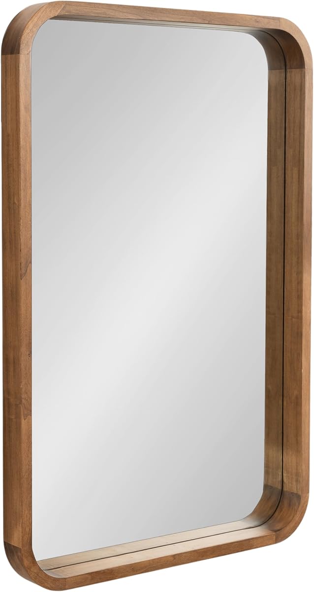 Espejo de pared rectangular redondeado moderno Hutton; 24 x 36; Rústico Natural; Decoración de pared rectangular decorativa de granja para espejo de baño para fregadero