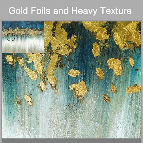 Artistic Path Abstract Modern Wall Art Painting: Gray And Navy Blue Canvas Picture Gold Foil Artwork For Living Room (24" W X 18" H,Multi-Sized) #TOP1