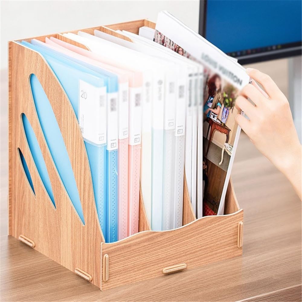 Portadocumenti Portariviste, raccoglitore ad anelli for documenti, organizer for, 3 scomparti Scrivania(Beige)