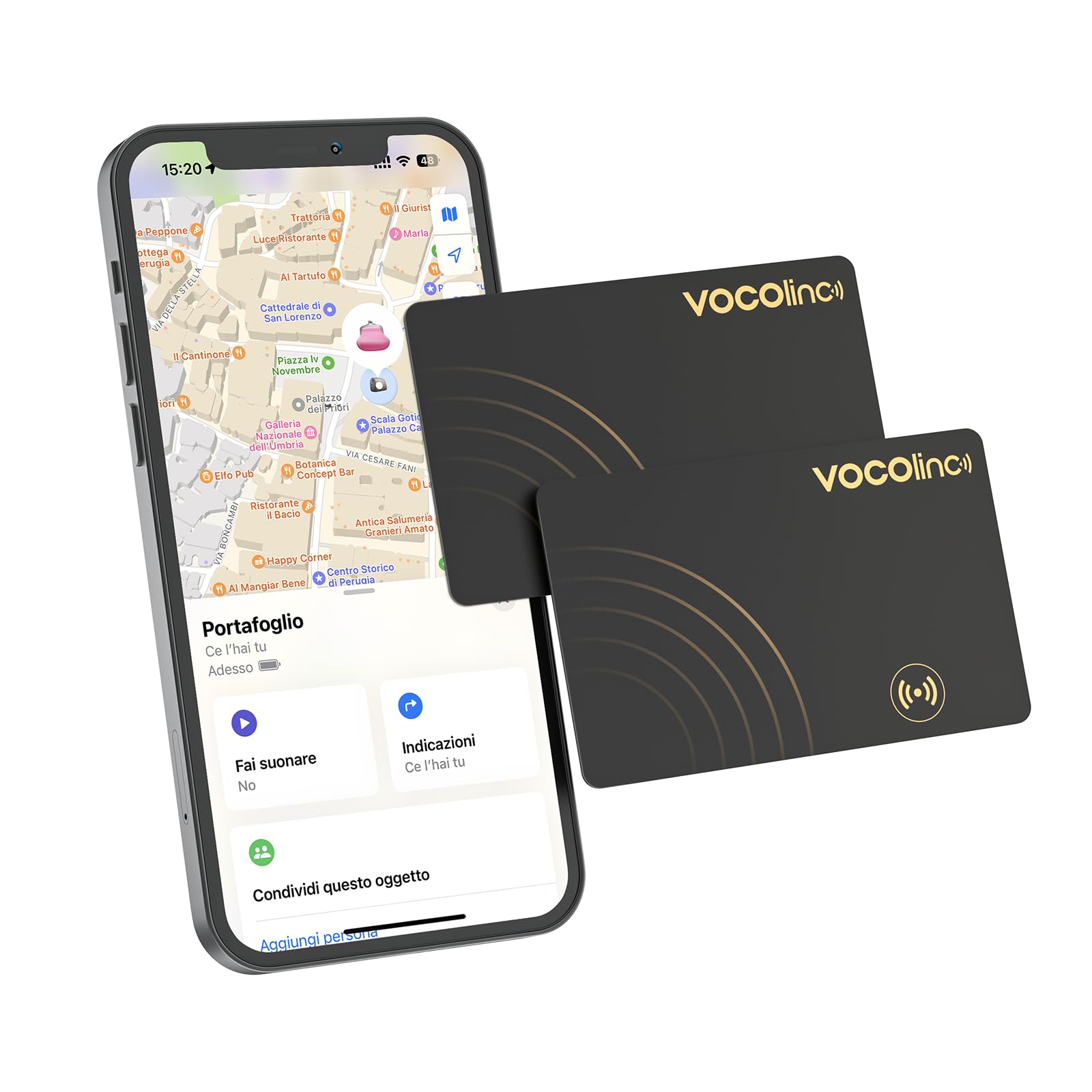 VOCOlinc Wallet Tracker Card 2 Pack, Slim 1.6mm Smart Air Tag Localizzatore Portafogli Compatibile con Dov’è Apple (solo iOS, NON per Android), Trova Oggetto per Passaporti, Bagaglio, Valigia, Nero