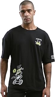 تيشرت عصري مريح بأكمام للكوع بتصميم مطبوع للرجال من ريفين، لون أسود