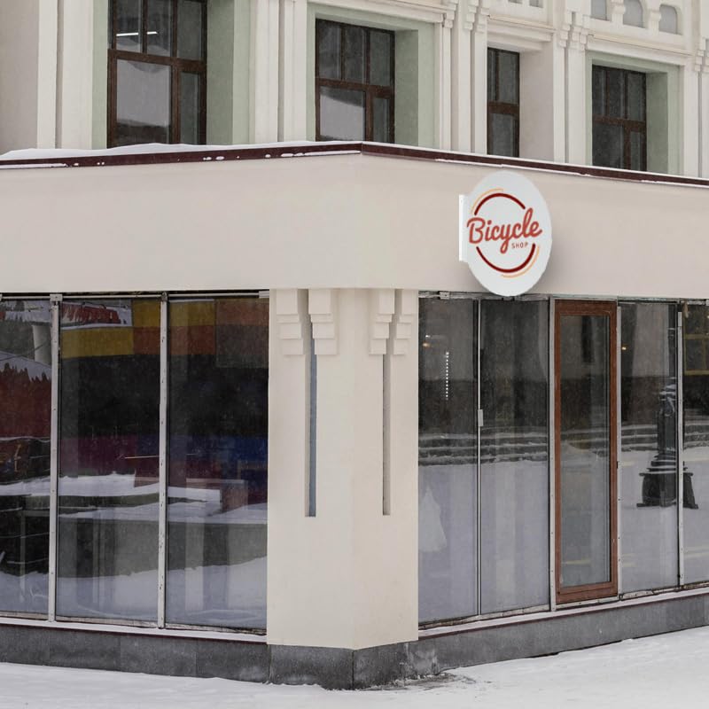Enseigne Ronde Murale pour Magasin et Restaurant, Panneau Aluminium Blanc, Support Perpendiculaire ultra Fin de 50 cm de diamètre