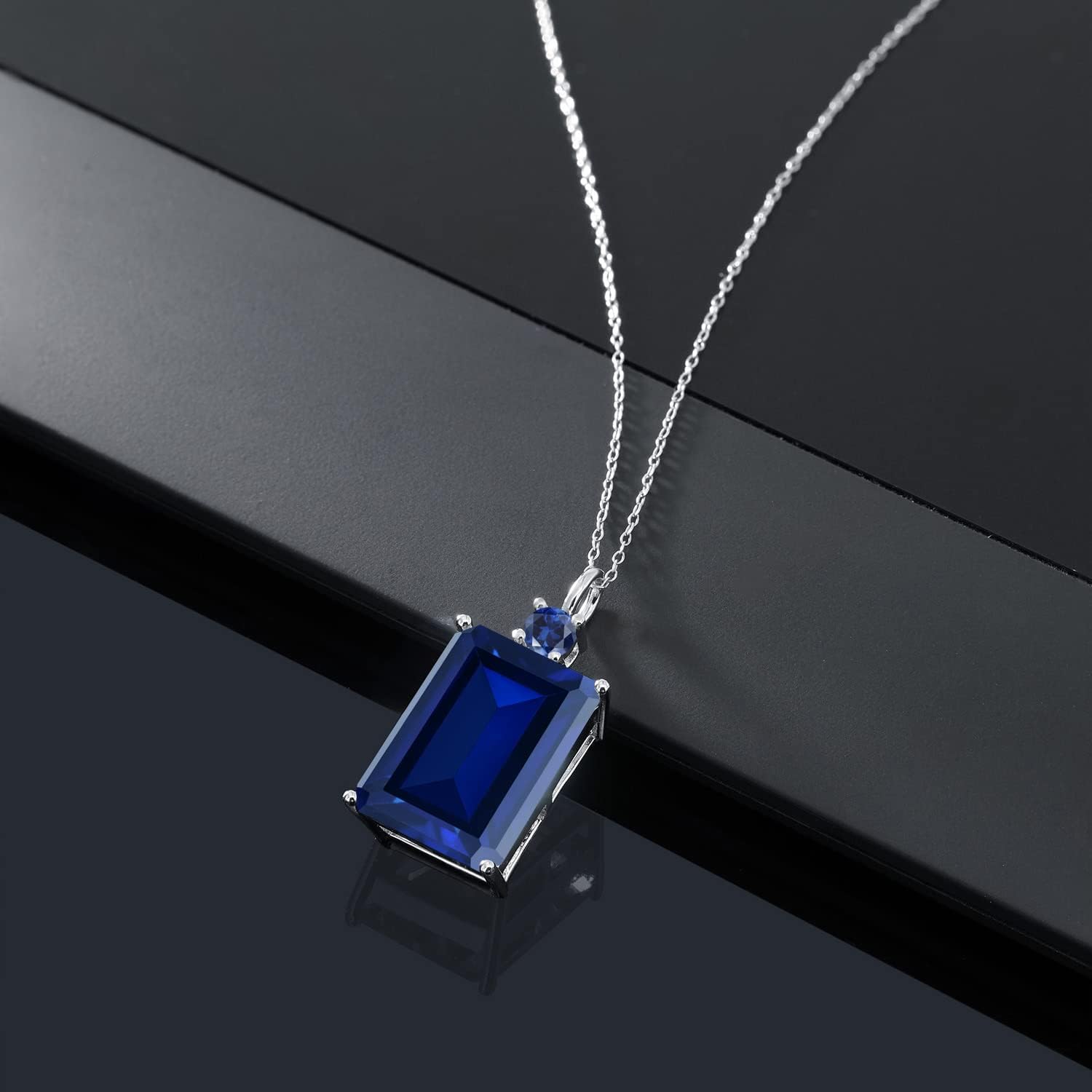 Gem Stone King 925 Sterling Silver Gemstone Birthstone Pendant Necklace for Women | Emerald Cut 18X13MM and Round 4MM | With 18 Inch Chain | Fine Jewelry for Her Mom Wife - Image 5