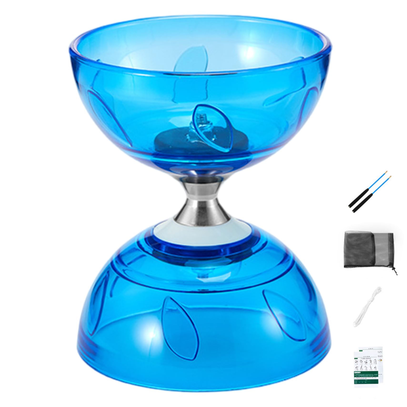 Juego de Yoyo Diabolo de Triple rodamiento Azul Yoyo Chino con Bolsa de Red de Hilo de Palo para niños y Adultos