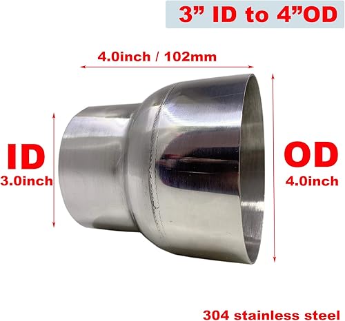 Miniatura 2 de Adaptador reductor de tubo de escape de 3 pulgadas de diámetro interior a 4 pulgadas OD, acero inoxidable 304 para conector universal (3 "ID-4" OD)