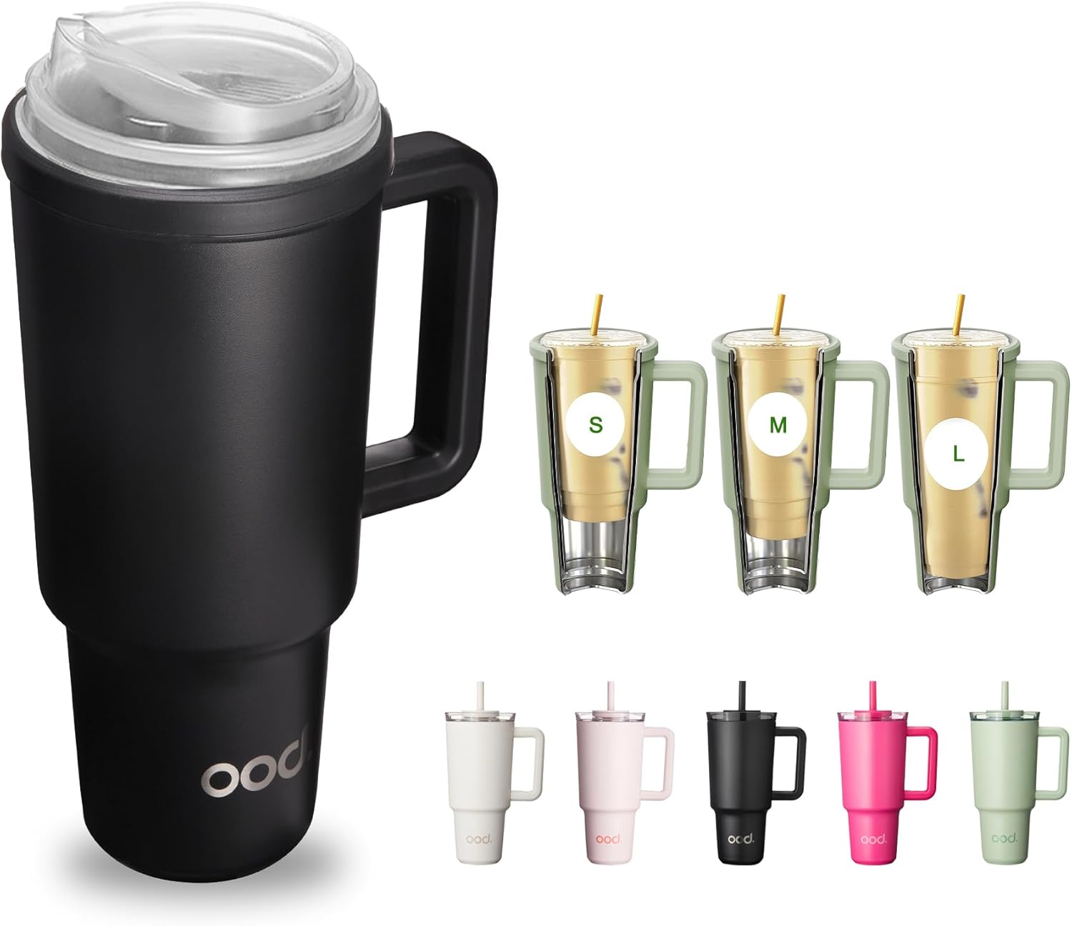 OOD OniVerso 40 oz Stainless Steel Insulated Tumbler with Handle and Straw, Iced Coffee Cup Holder for Disposable Cups, Leak Proof Tumbler, City Night (Black)