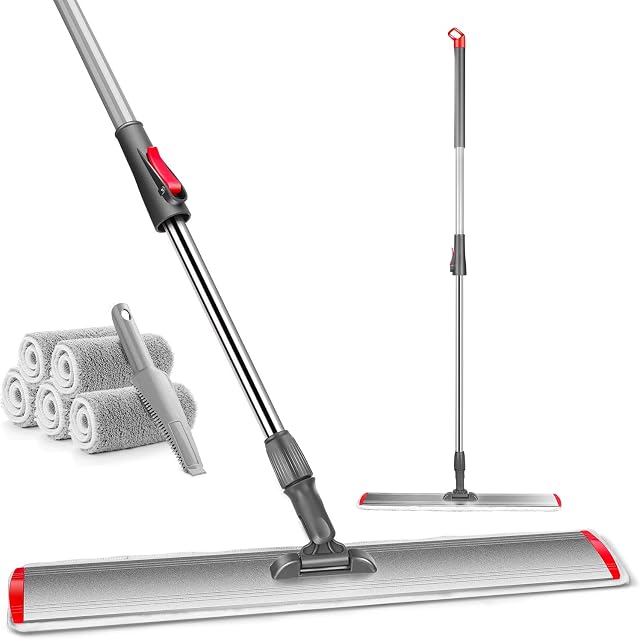 Myiosus Floor Mop, 60cm Professional Large Flat Mops for Laminate, Tile, Hardwood Floor Cleaning, Microfibre Dust Mop with 5 Reusable Pads & 137cm Long Handle and Aluminum Plate