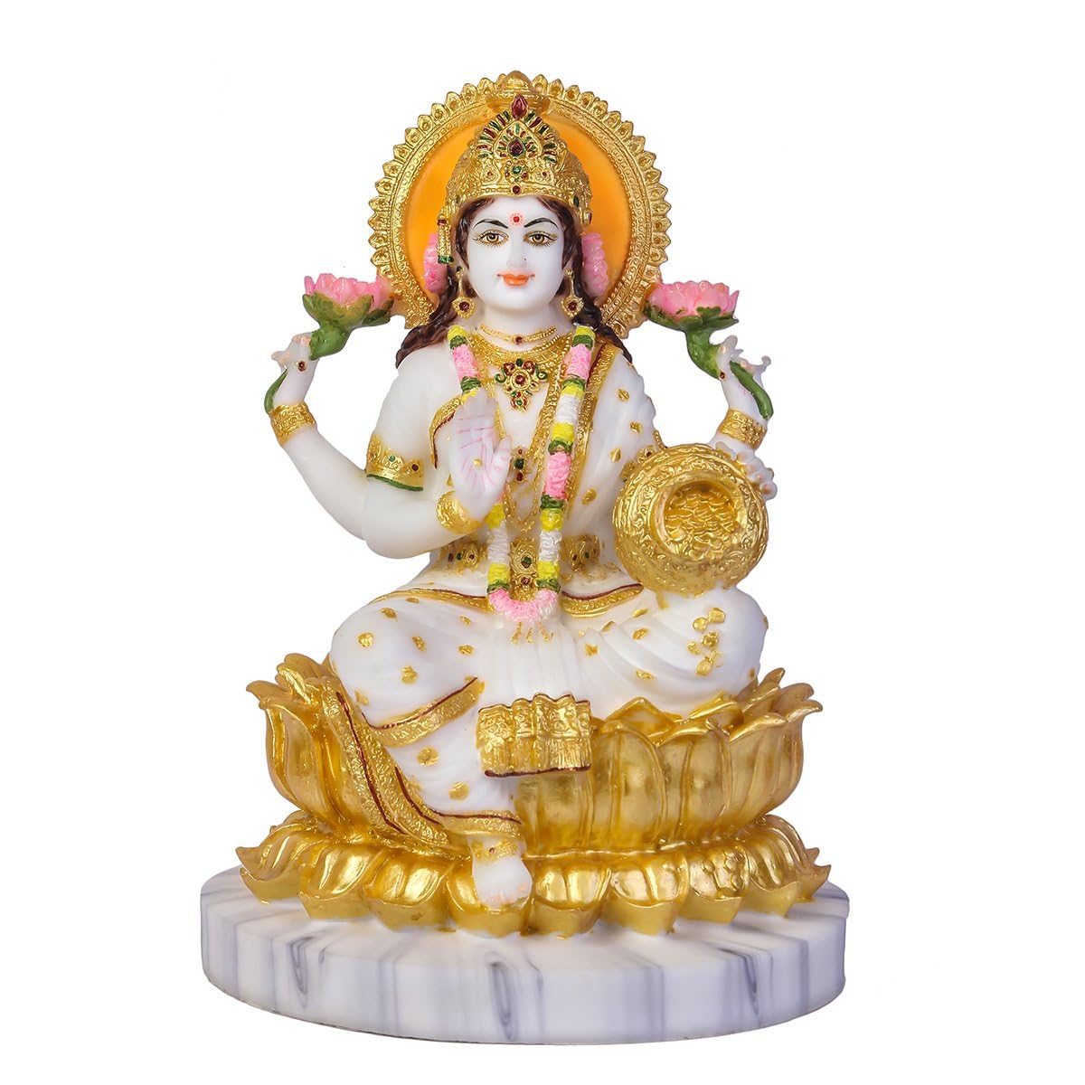 Divine Gifts Religious Marble Dust Laxmi Idol Murti for Pooja Room (White and Gold) 13 Inch,1 Piece