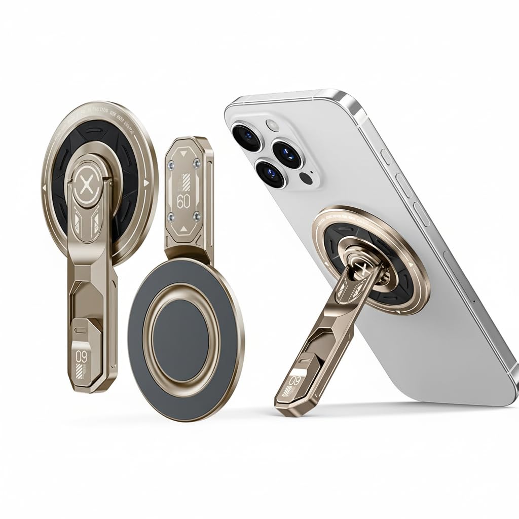 Magnetic Phone Stand with 360° Rotation | Foldable Ring Grip Kickstand | Adjustable Viewing Angle | Stress Relief Switch | Durable Metal Holder for All Smartphones - Gold-image-32