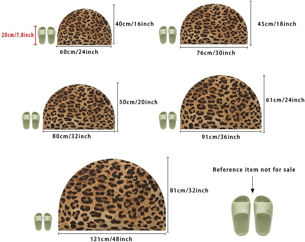 EMMTEEY Leopard Print Half Circle Bathroom Rug 24x36 Brown and Black Spots Non-Slip Entrance Rug Semi Circle Front Doormats Washable Kitchen Floor Mat Outdoor Rugs for Garage Patio Hearth