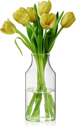 Clear Glass Vase, Small Glass Flower Vase, 7.6 inch Mini Vase for Home, Wedding, Living Room, Dining Table