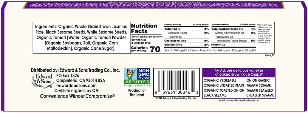 Edward & Sons Brown Rice Snaps Black Sesame 3.50 Ounces (Case of 12)