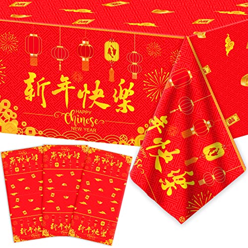 GISGFIM 3 Pcs Chinese New Year Tablecloth - 2025 Snake New Year's Table Cover - Spring Festival Party Table Decorations