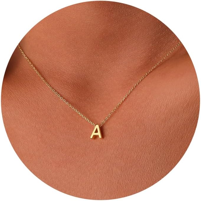 FwlisesaInitial Necklaces for Women, 14k Gold Plated Dainty Gold Letter Necklace Tiny Initial Pendant Necklace Cute Letter Name Choker Necklaces for Women Simple Gold Jewelry for Women Gifts