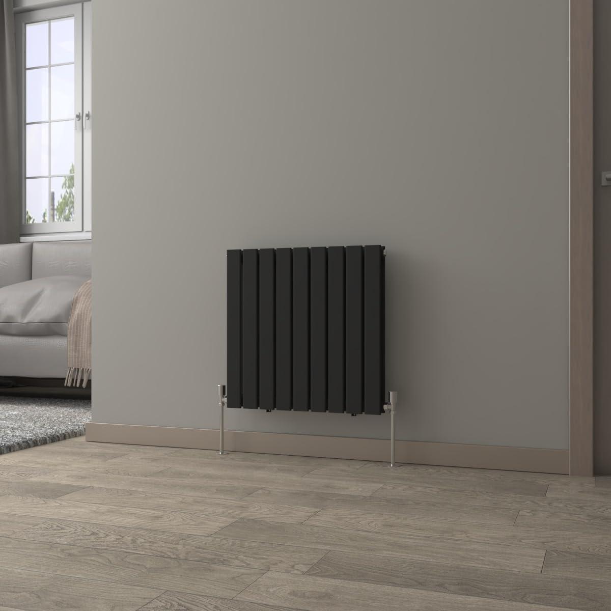 NRG Black Horizontal Radiator 600x612mm Double Flat Panel Central Heating