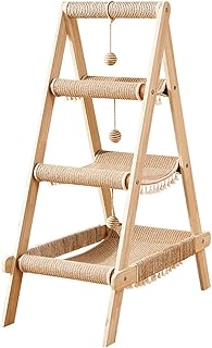 SHENGOCASE 3-Tier Modern A Frame Wooden Cat Tree Tower Ladder with Multi-Level Bed Hammock for Large Cat and Sctatching Post, Hanging Toy Ball (Beige)