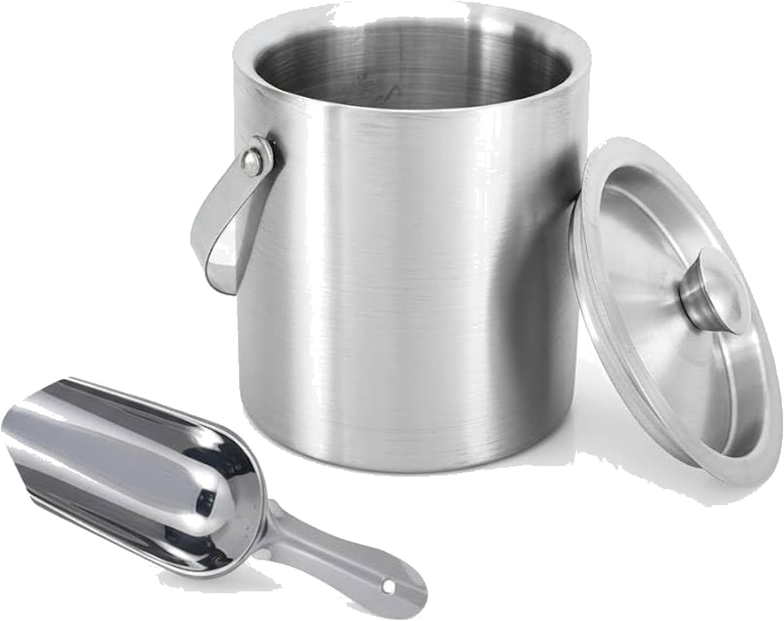 FINALITY Double Wall Stainless Steel Ice Bucket with Ice Scoop & Handle, 1.5L Insulated Ice Bucket for Beer, Wine & Bar | Keeps Ice Cold for 6 Hours
