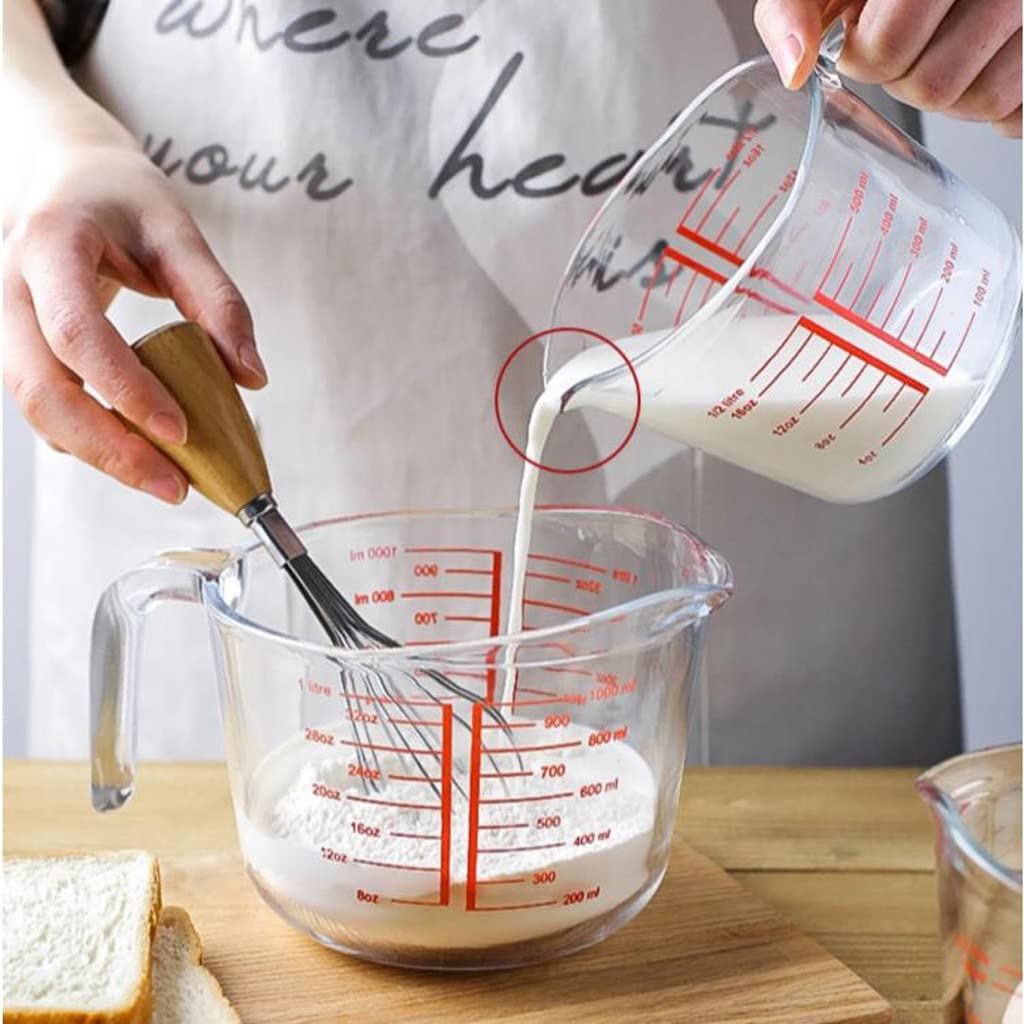 Tasse à mesurer en Verre trempé de Cuisine avec échelle Haute température résistant à la Chaleur ménager Cuisson de qualité Alimentaire et Tasse à Battre Les œufs (Taille : 1000ML) (1000ML)