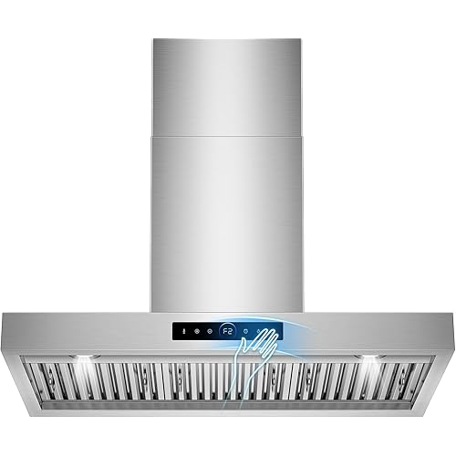 36 inch Wall Mount Range Hood, 1200 CFM with 4-Speed Gesture Sensing & Touch Control, Stainless Steel Kitchen Stove Vent Hoods with 2 LED Lights, Time Setting, Dishwasher-Safe Baffle Filters