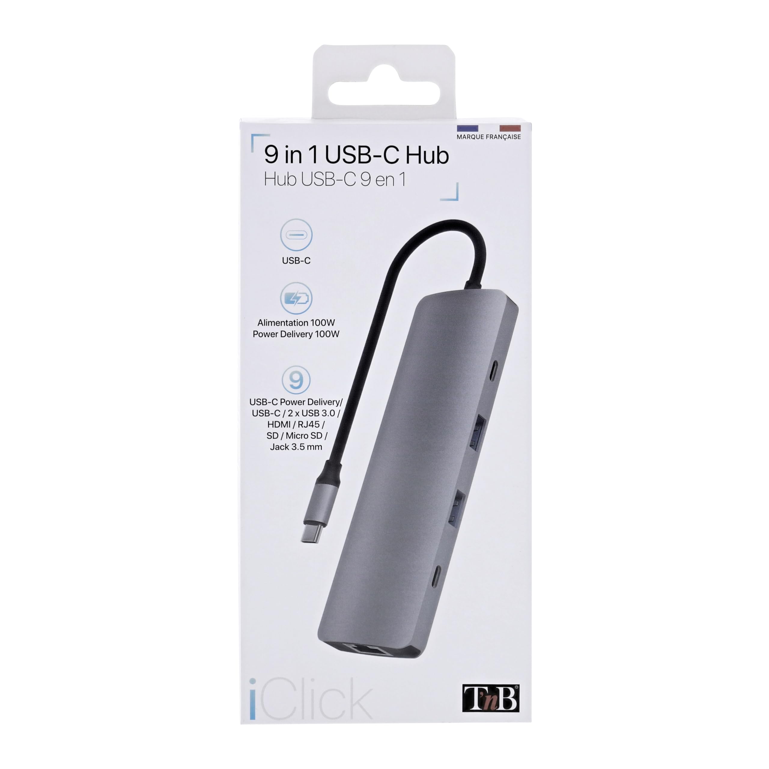 T'nB - Hub USB Type-C 9 w 1 iClick - Szary Sideral