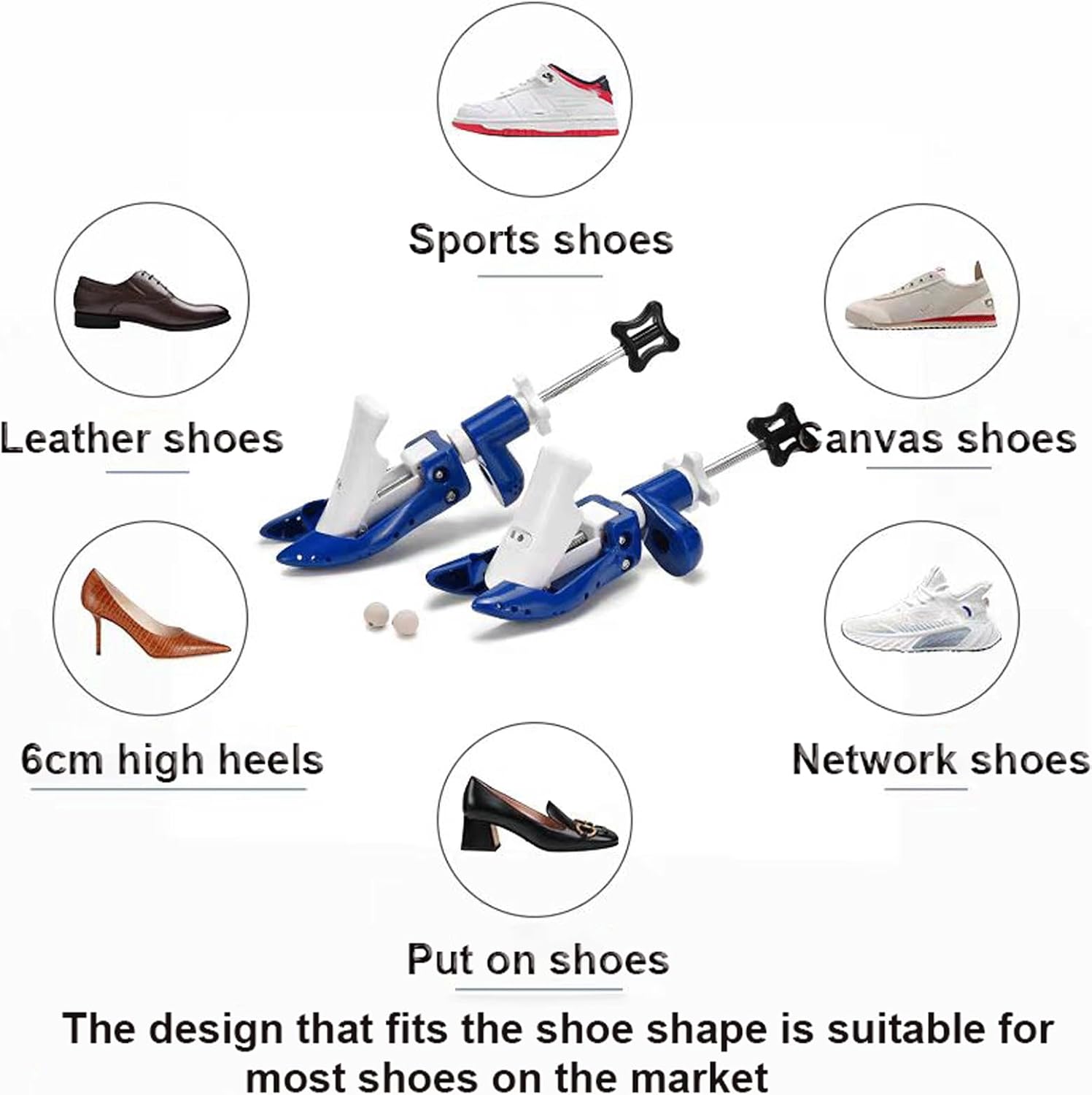 1 Pair Shoe Stretcher, Adjustable Wide Feet Boot Stretcher, 35-45 Upgraded 4-Way Adjustable Shoe Expander Length, Shoe Tree Men Women with Shoe Horn, Blue