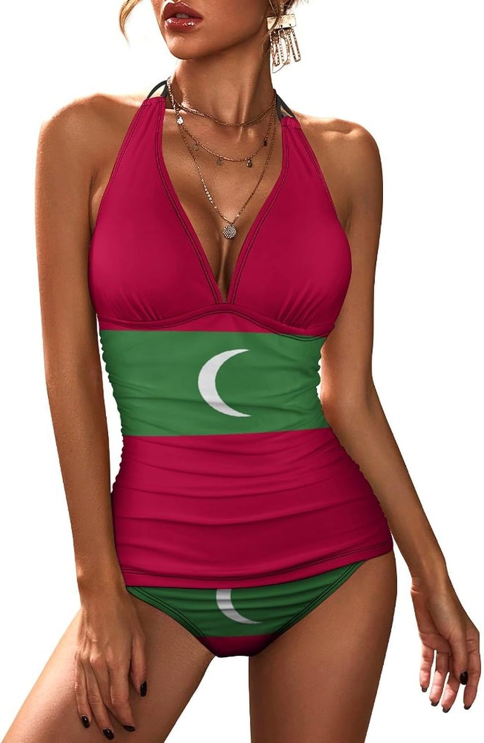 Womens 2 Piece Bikini Swimsuits Mozambique Flag Retro Low Back Bathing Suits Bikini Two-Piece Swimsuits for Womens