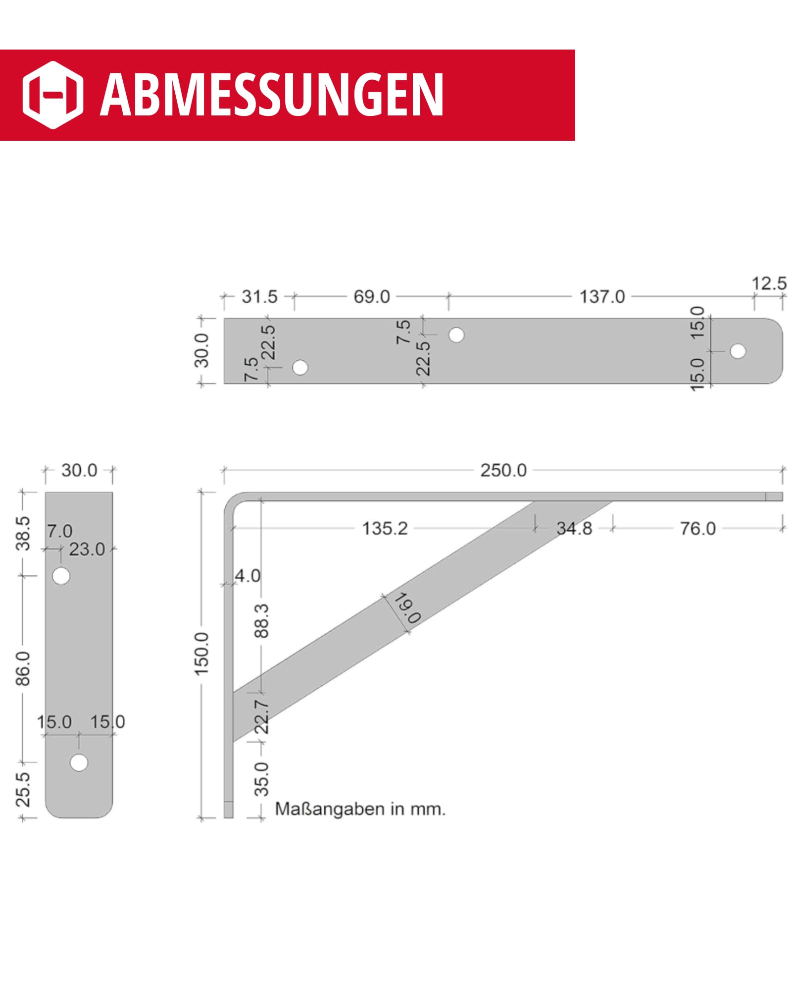 Schwerlastwinkel [ATHENA] 10 Stück Regalwinkel I Tiefe 250 mm I Schwerlastkonsole verzinkt, Grau I Wandhalterung Regal Tragkraft 300 kg I Winkel Metall massiv | Metallwinkel 90 grad