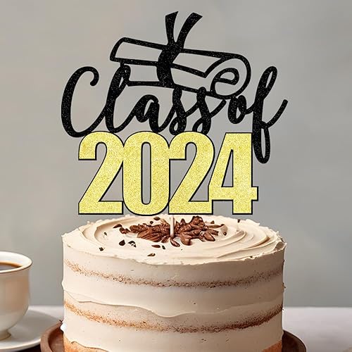 Miniatura 2 de Decoración para tartas Class of 2024 Felicidades graduadas Decoración de fiesta de graduación con purpurina
