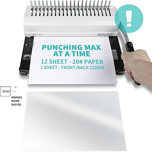 Miniatura 5 de Binditek Máquina de encuadernación de peine, 19 agujeros, 450 hojas, máquina de encuadernación con kit de iniciación, 100 peines de encuadernación