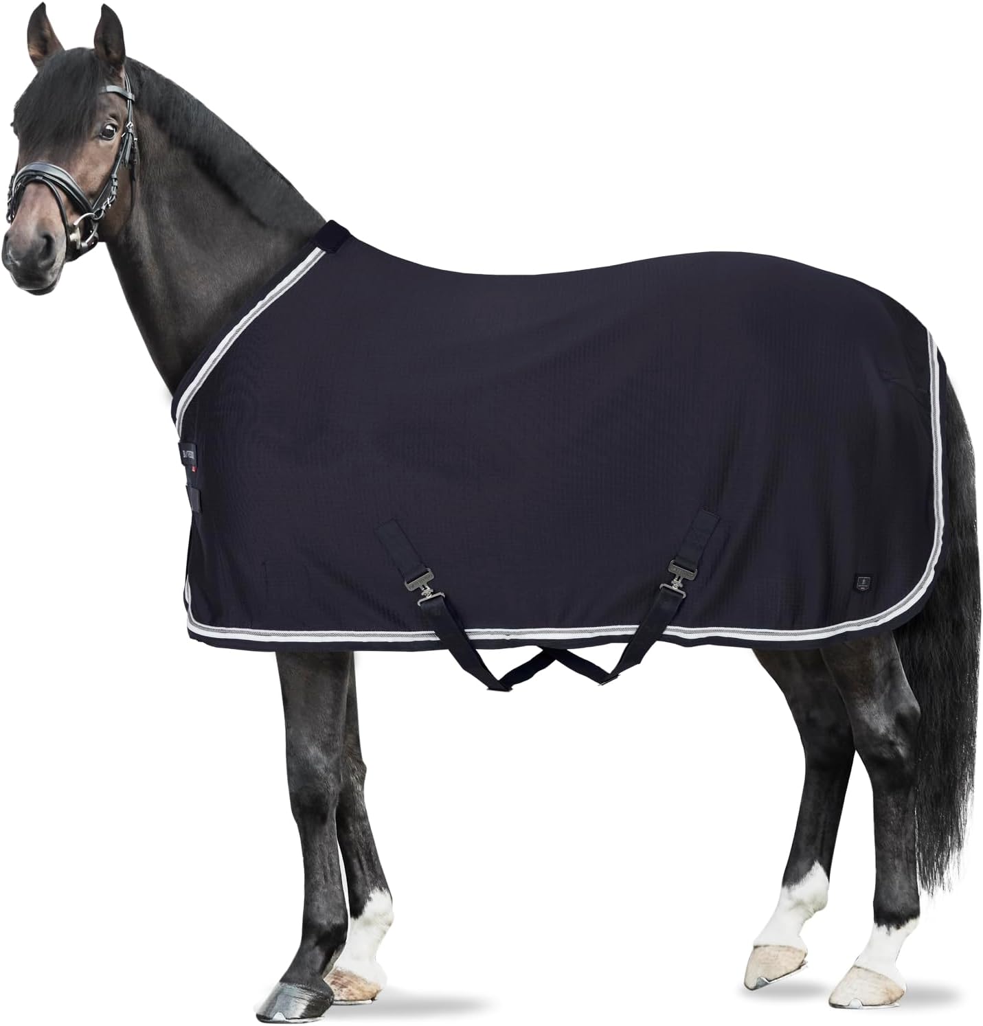HORZE B Vertigo Cameron Horse Show Cooler Blanket with Quick Dry Lining - Dark Navy - 66 in