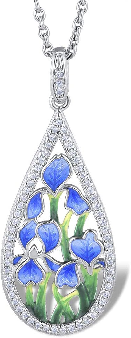 namana Blue Flower Necklace for Women. 925 Sterling Silver Necklaces for Women with Enamel and Cubic Zirconia Gemstones. 925 Sterling Silver Necklace for Women with Gift Box