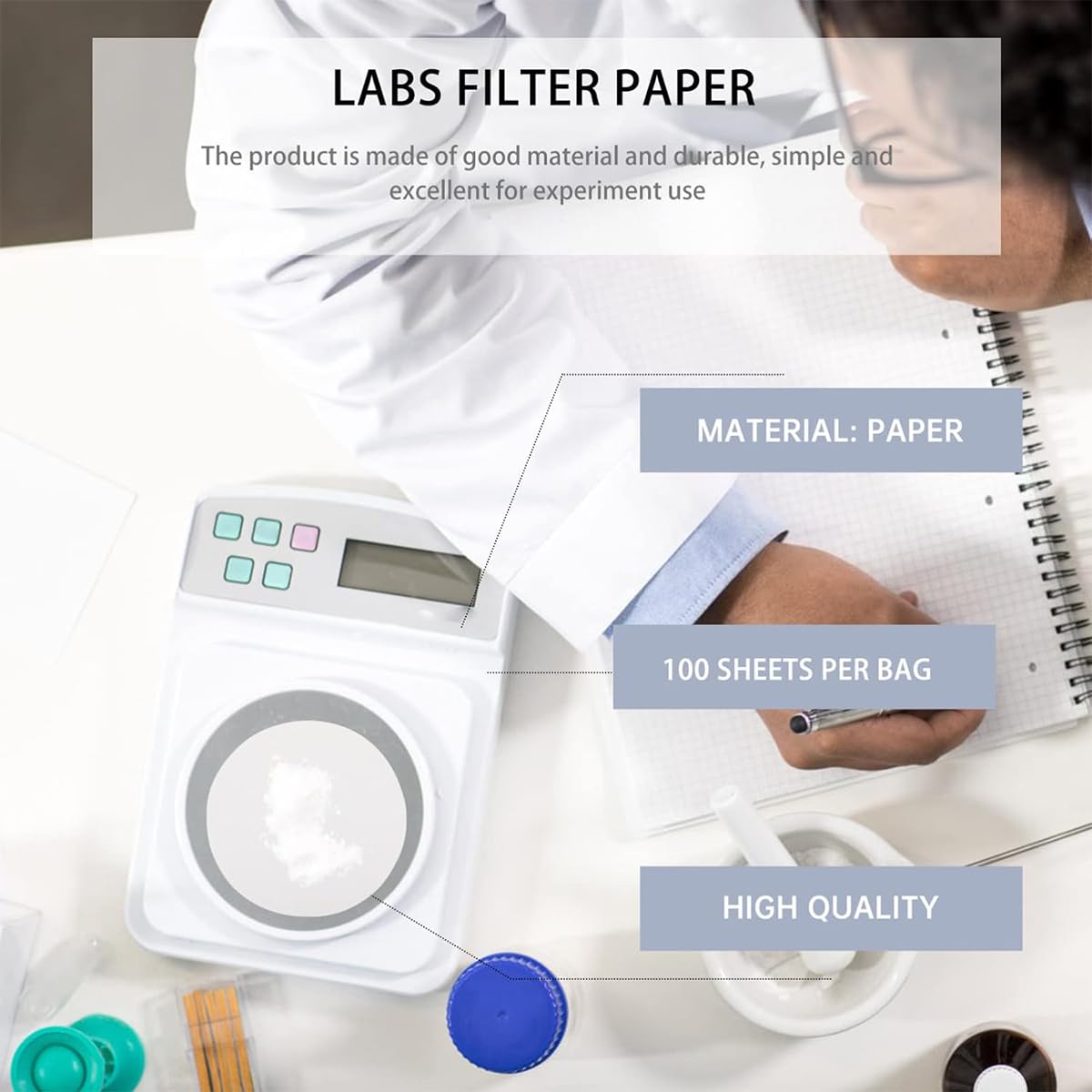 Qualitative Filter Paper, Round, Ashless, 100 Sheets, 8cm-25cm, for Laboratory Filtration(25cm Medium)