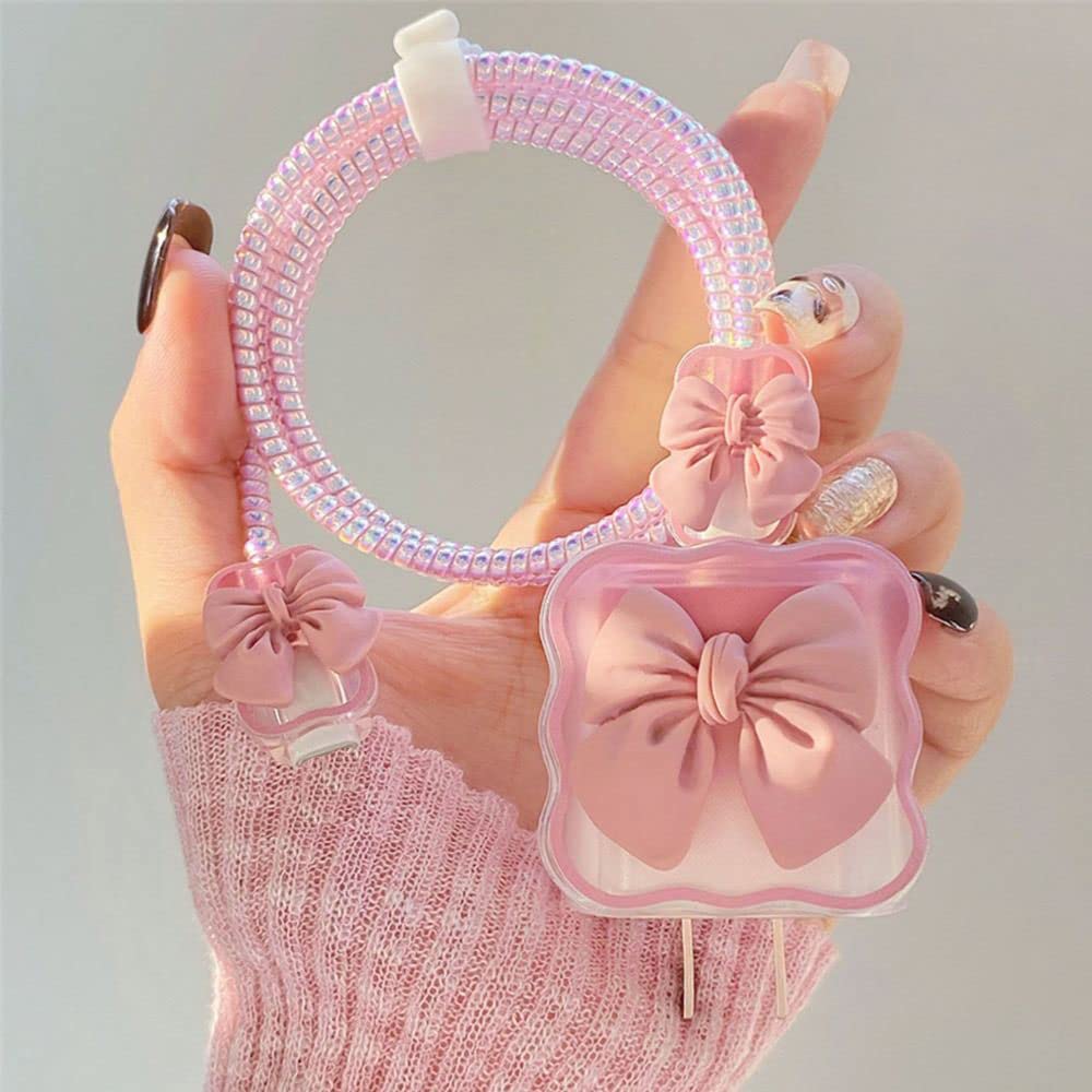 Andy's Orchids Cute Charging Cable Protector Case, Cute Bow Knot Charging Protector Cover Lovely Design for iPhone 18/20W