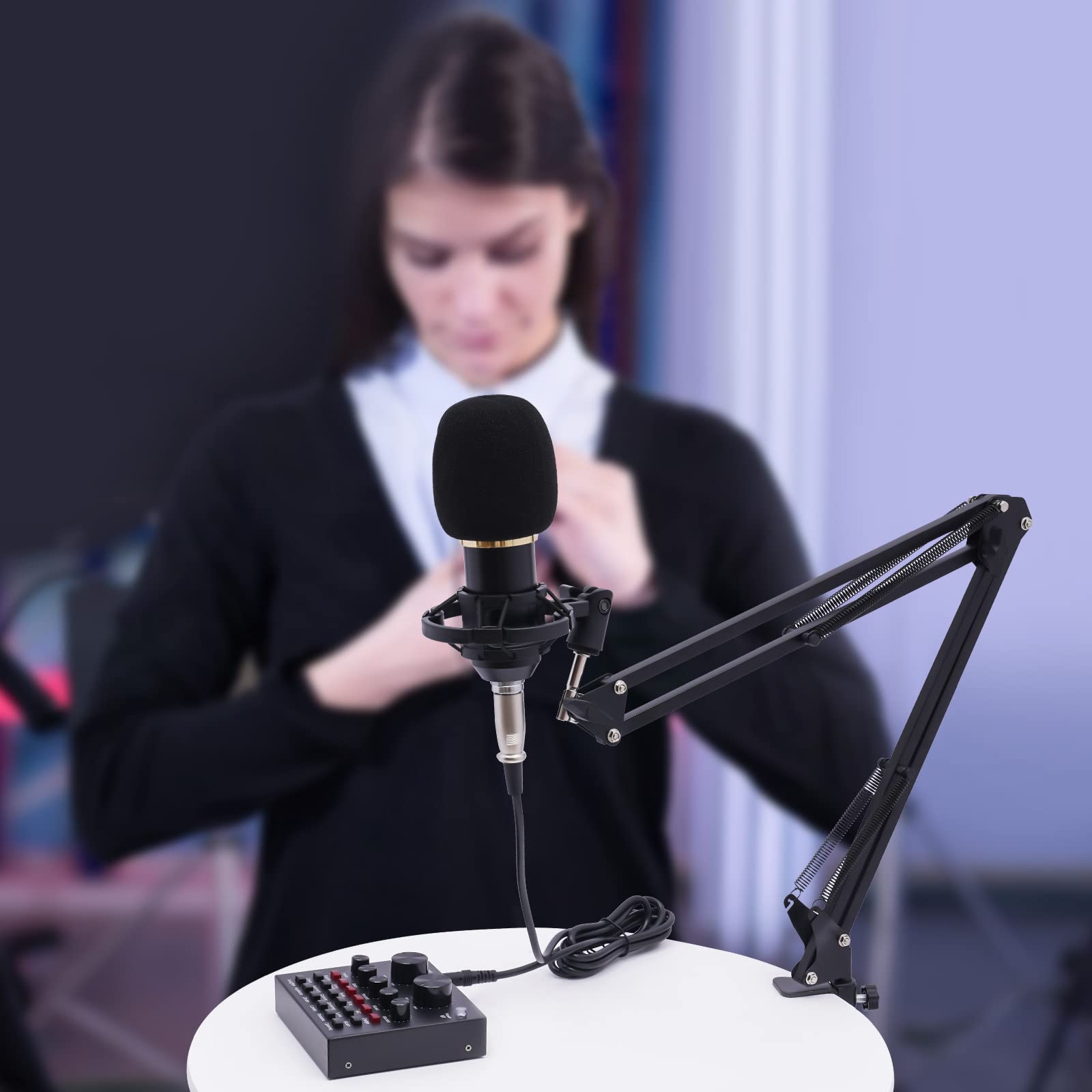 Juego De Micrófono De Condensador V8, Tarjeta De Sonido En Vivo, Mezcladora De Audio, Cambio De Voz con Suspensión De Micrófono, Micrófono USB para Transmisión En Directo