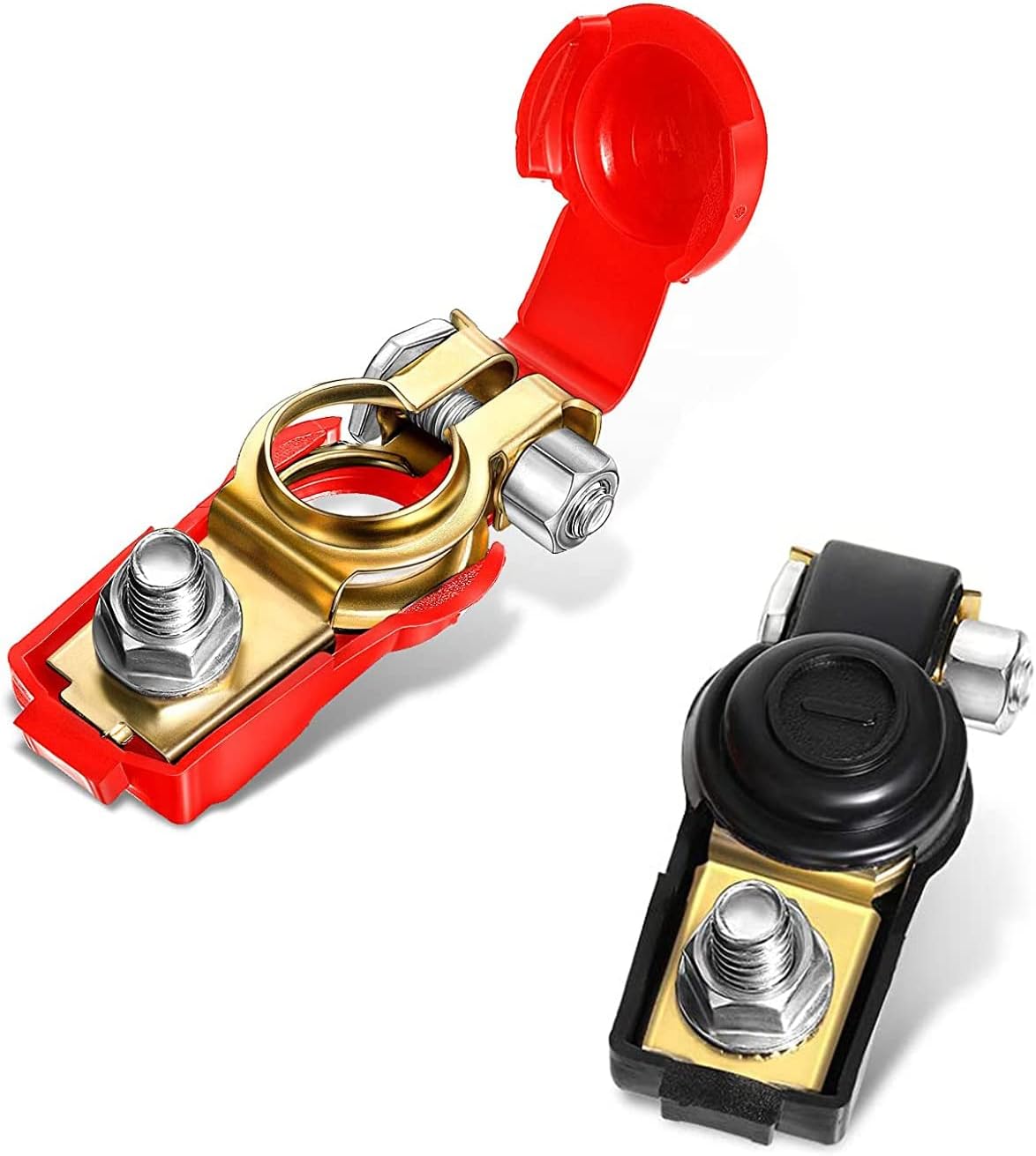 2 PCS Universal Negative and Positive Battery Cable Terminals, Copper Plate Car Battery Terminal Connectors Quick Release Terminal Assortment Kit (Black & Red)