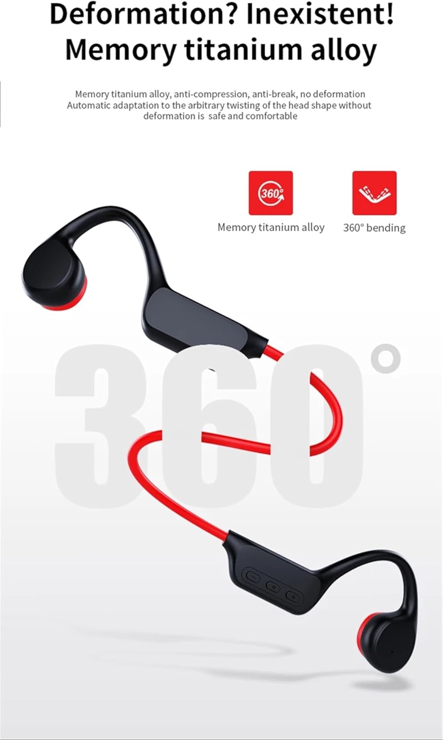 Bone Conduction Headphones IPX8 Waterproof 32GB Bluetooth 5.3 Wireless Headset with Microphone for Swim (Red)