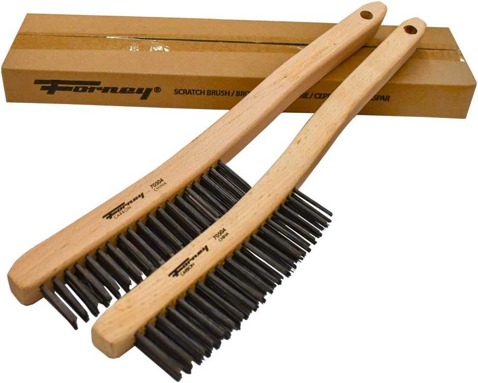 Forney 70504A 2Pack Carbon Steel Wire Brush's with Curved Wood Handle