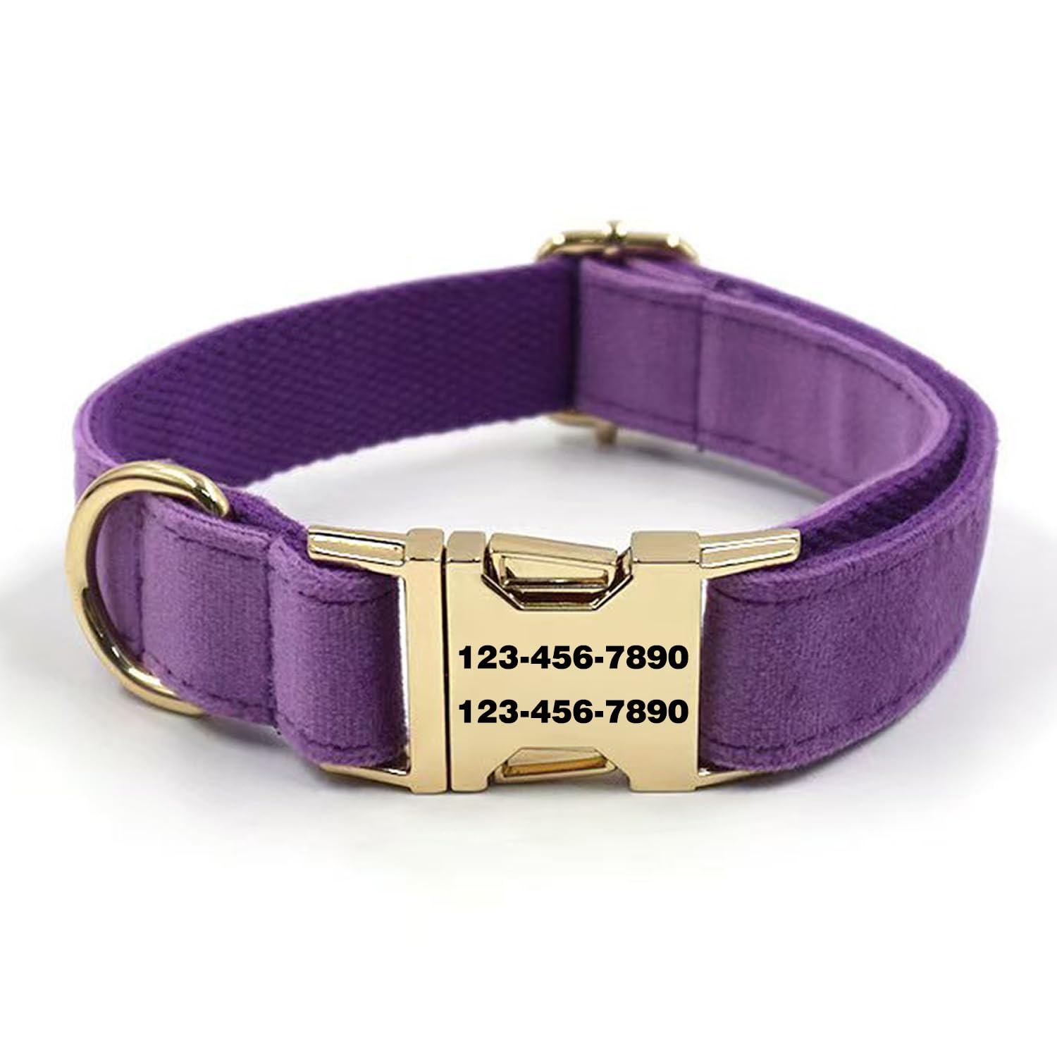 Personalized Soft Dog Collar, Laser Engraved Metal Buckle Dog Tag, Adjustable Through D-Ring, and Colors(Purple,XS)