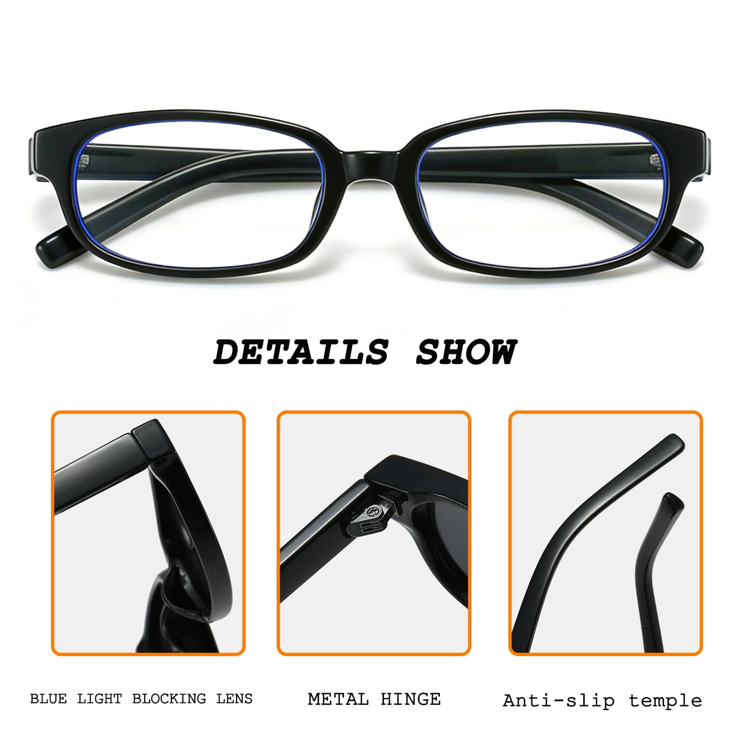 HJSTES Klare rechteckige Retro-Brille für Damen und Herren, blaues Licht, schmaler Rahmen, nicht verschreibungspflichtige Brillen