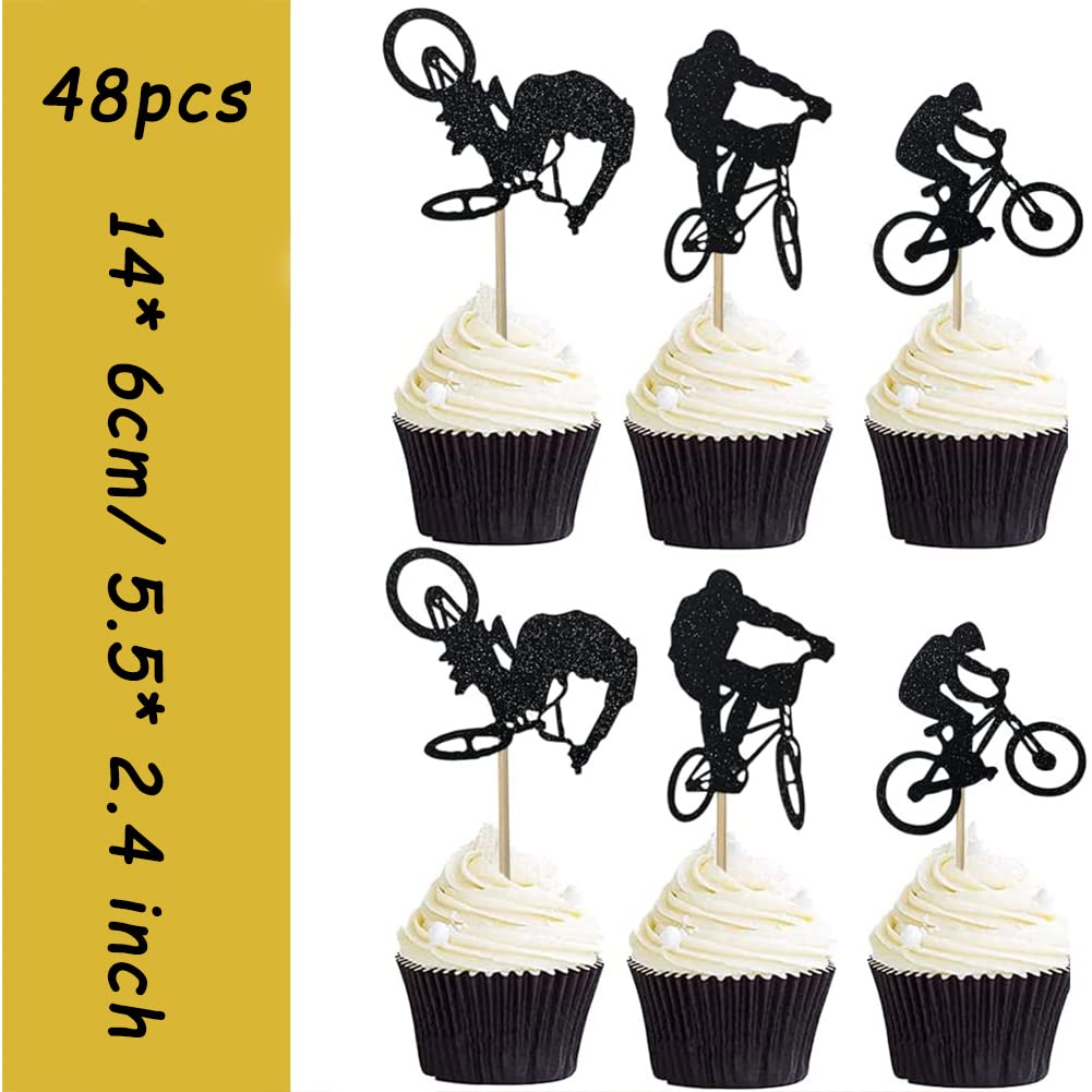 25 Stück Fahrrad-Cupcake-Topper – Glitzer-Karton, Für Fahrrad-Themenparty, Inkl. Happy Birthday-Deko