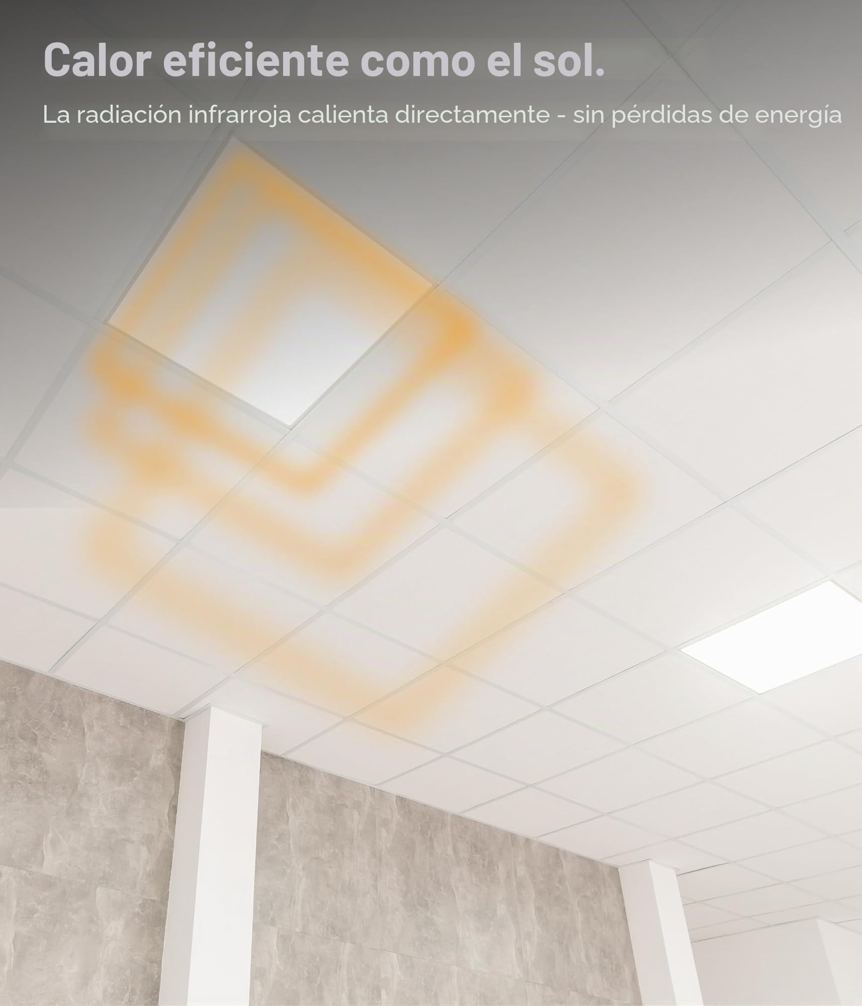 UMBRELLA® CF calefacción infrarroja de pared 60 × 60 cm 360 W con termostato inalámbrico TH20 – panel calefactor Carbon Crystal para pared, techo y techos modulares