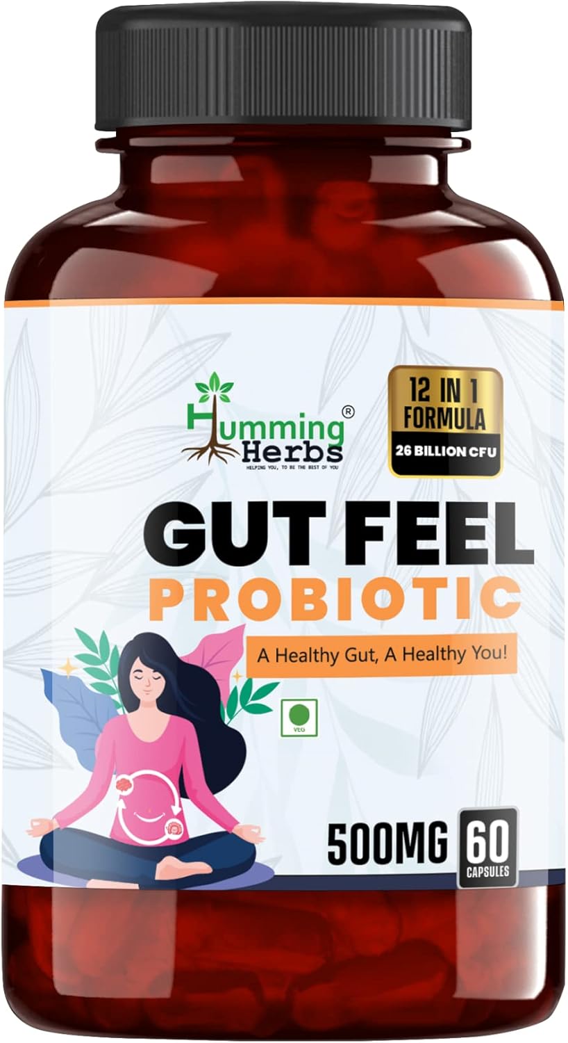 Humming Herbs Gut Feel Probiotics Supplements for Gut Health | 25 Billion CFU & 12 Strains | Improves Digestion, Boot Immunity – 60 Capsules Humming Herbs Gut Feel Probiotics Supplements for Gut Health | 25 Billion CFU & 12 Strains | Improves Digestion, Boot Immunity – 60 Capsules
