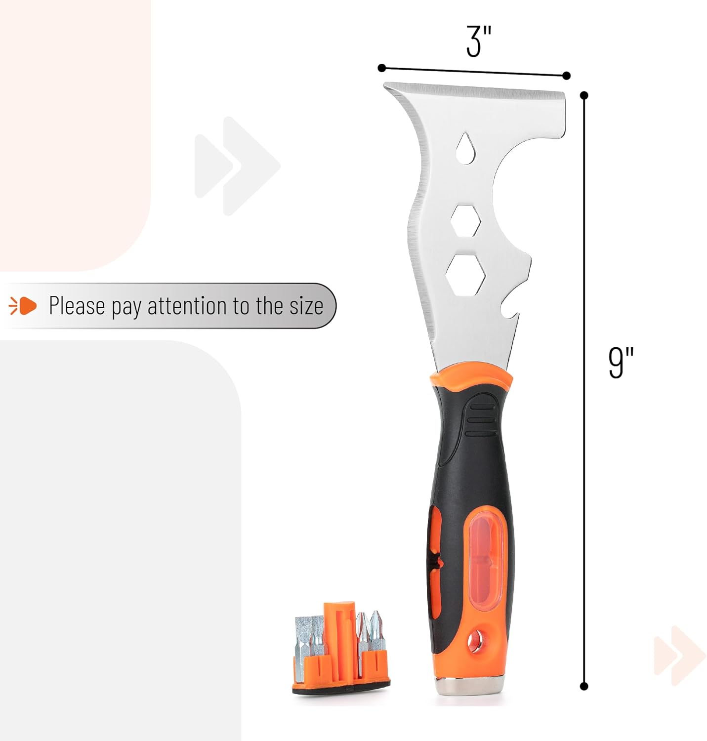 Bates- Paint Scraper, 16 in 1 Painters Tool, Paint Scrapers for Wood, Painters Tool, Painters Knife, Paint Scraper for Painting, Putty Knife, Putty Scraper, Hammer End, Screw Bits Inside