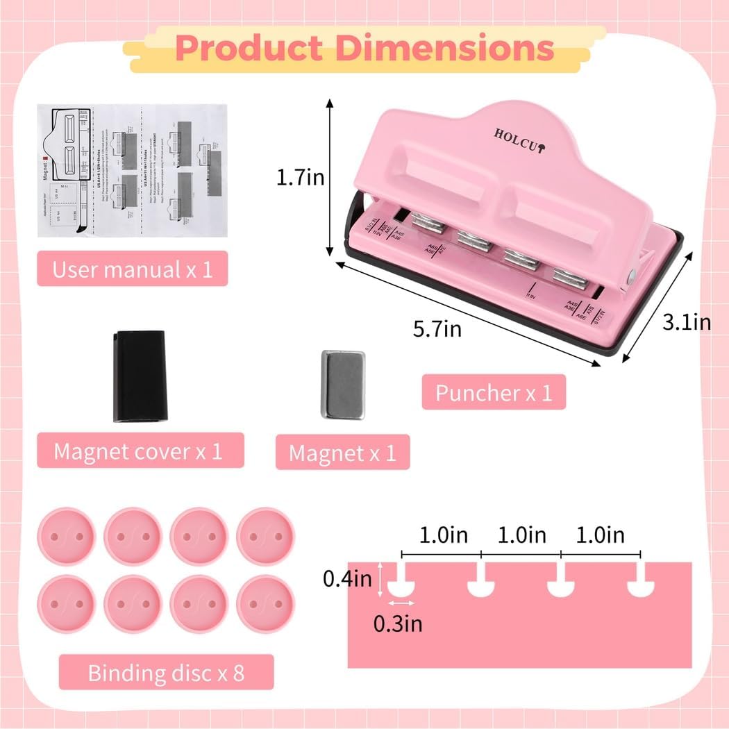 Mushroom Hole Puncher, Blinder Hole Puncher for Disc Binding Planners Notebooks with 8 Ring Discs, Adjustable Loose-Leaf Blinder
