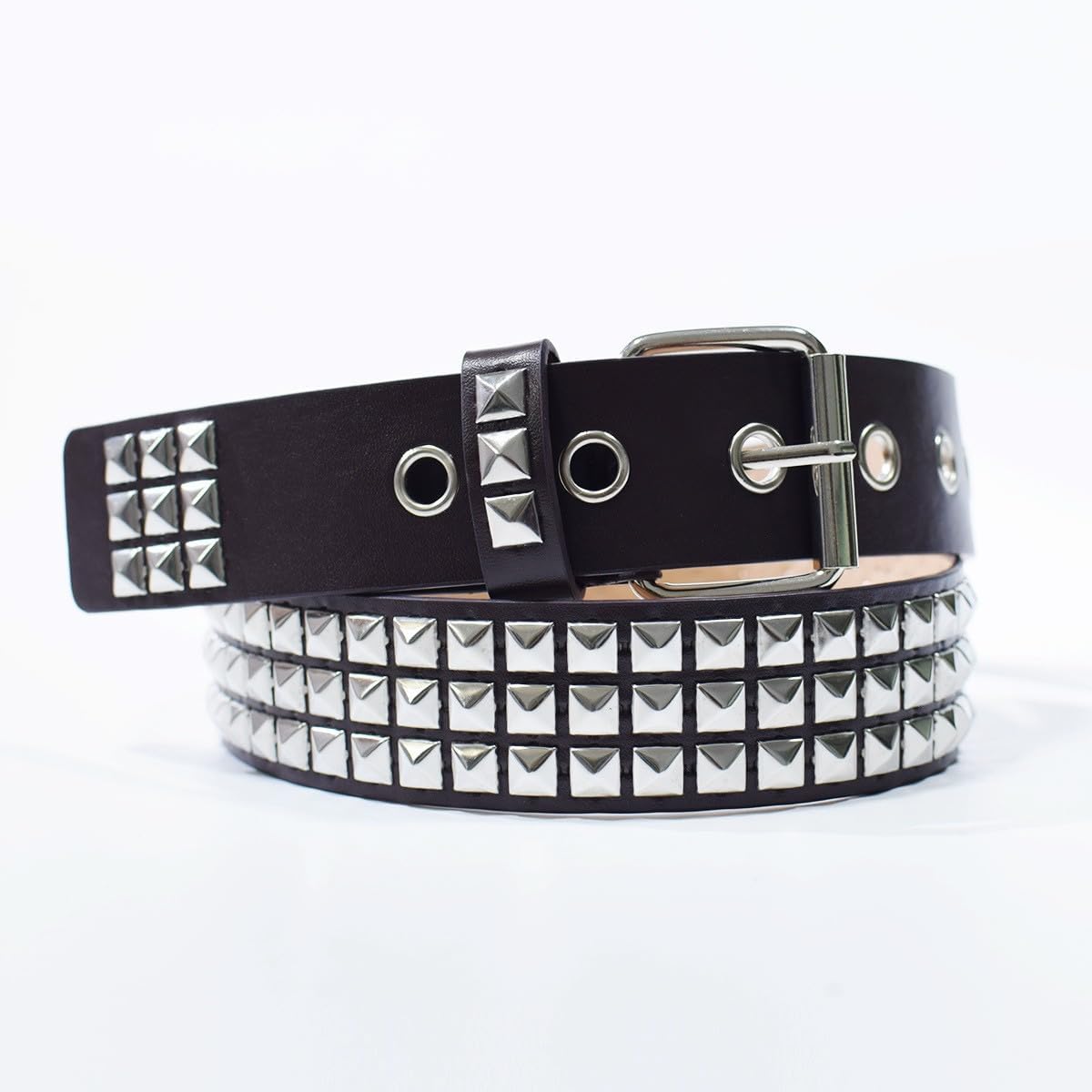 Black Studded Belt Metal Punk Rock Rivet Belts with Bright Pyramid Studs for Men Women