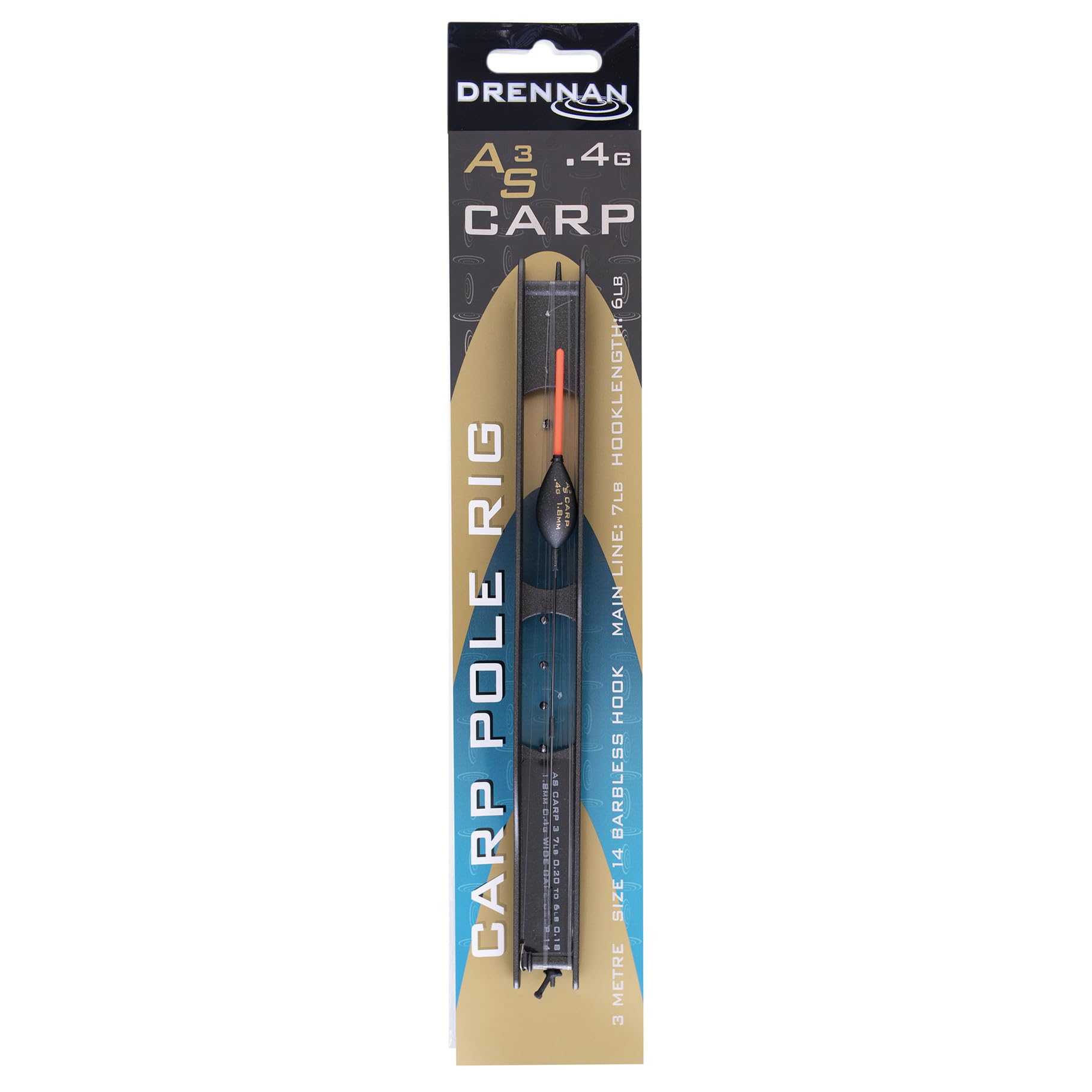 Drennan AS3 Carp Pole Rigs | 3m 0.4g Size 14 Barbless Wide Gape Hook | Professional Hand-Tied Pole Fishing Rigs | Body Down Float Pattern Offering Superb Stability and Bite Indication | FRAC01