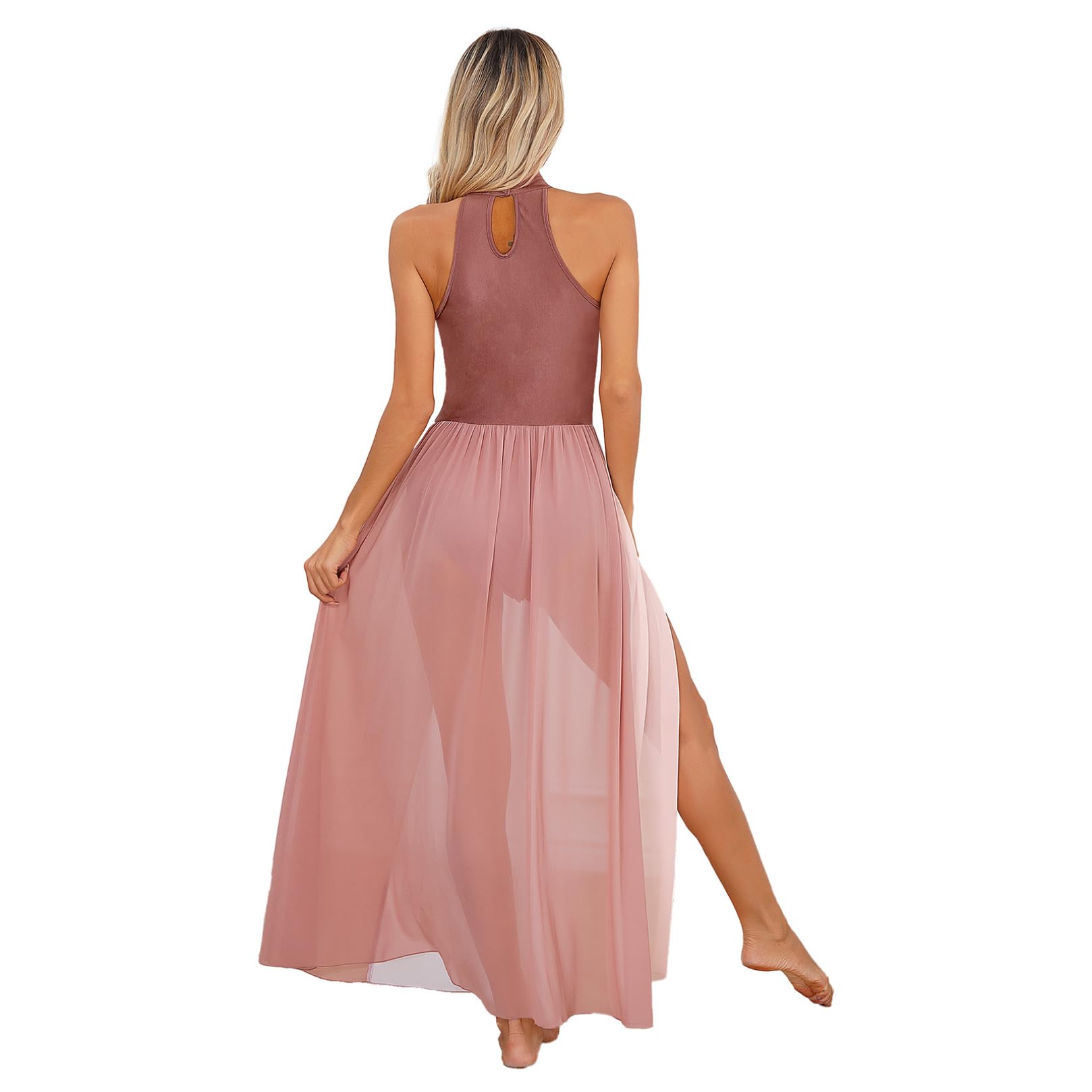 ranrann Femme Robe Danse Lyrique Contemporaine Moderne sans Manches Justaucorps Gymnastique Costume Spectacle Tenue Danseuse Dancewear S-XXL